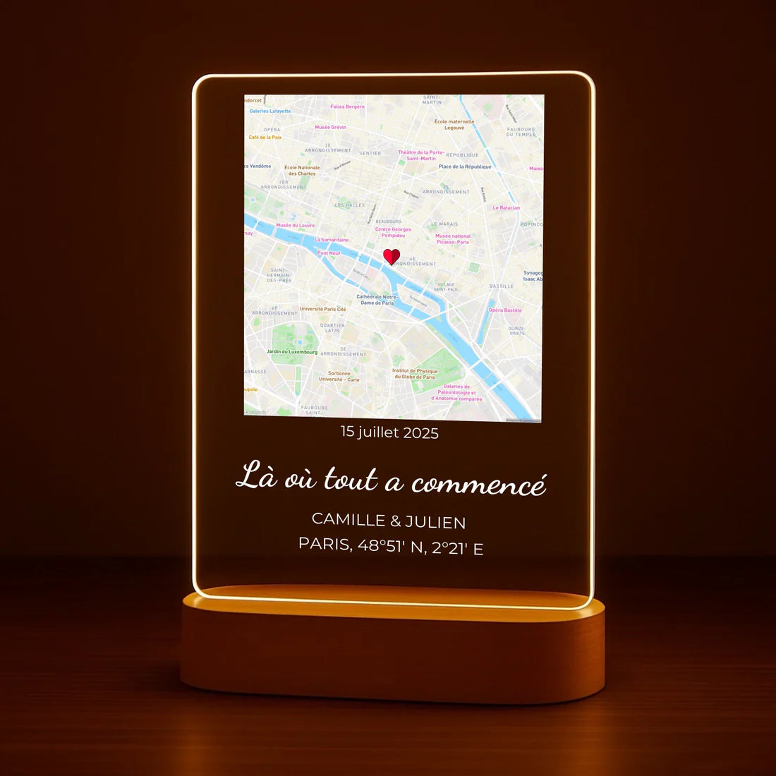 "Votre Moment" – Veilleuse personnalisée (pied en bois inclus)"