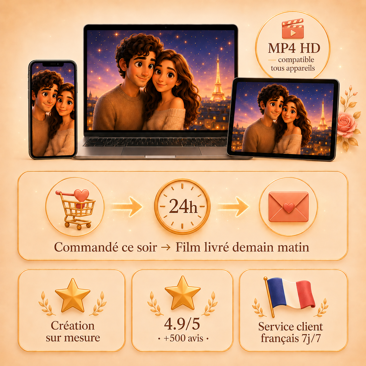 Votre Histoire en Film Animé Personnalisé 🎬 | Cadeau Couple Original Lovewalls